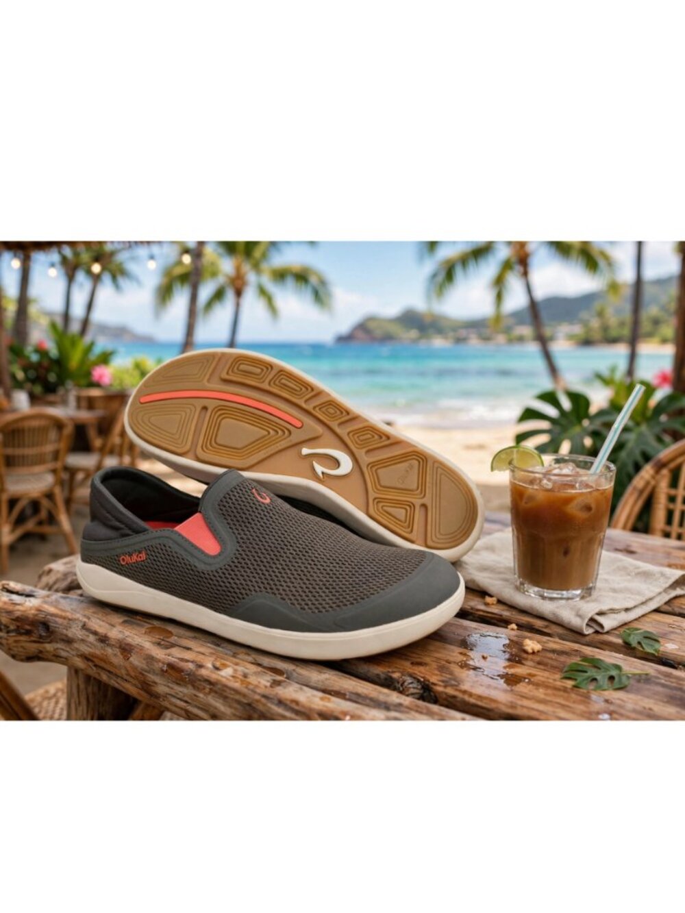 OluKai Moku Mesh Sneaker Slip-on Shoes Men's Size 12 $100 in Island Salt / Koi